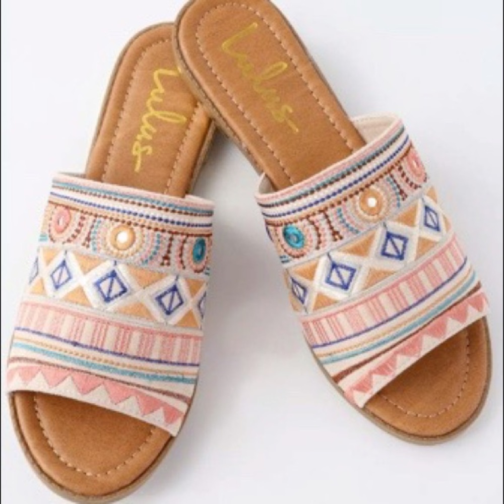 Boho Embroidered Slide Sandals